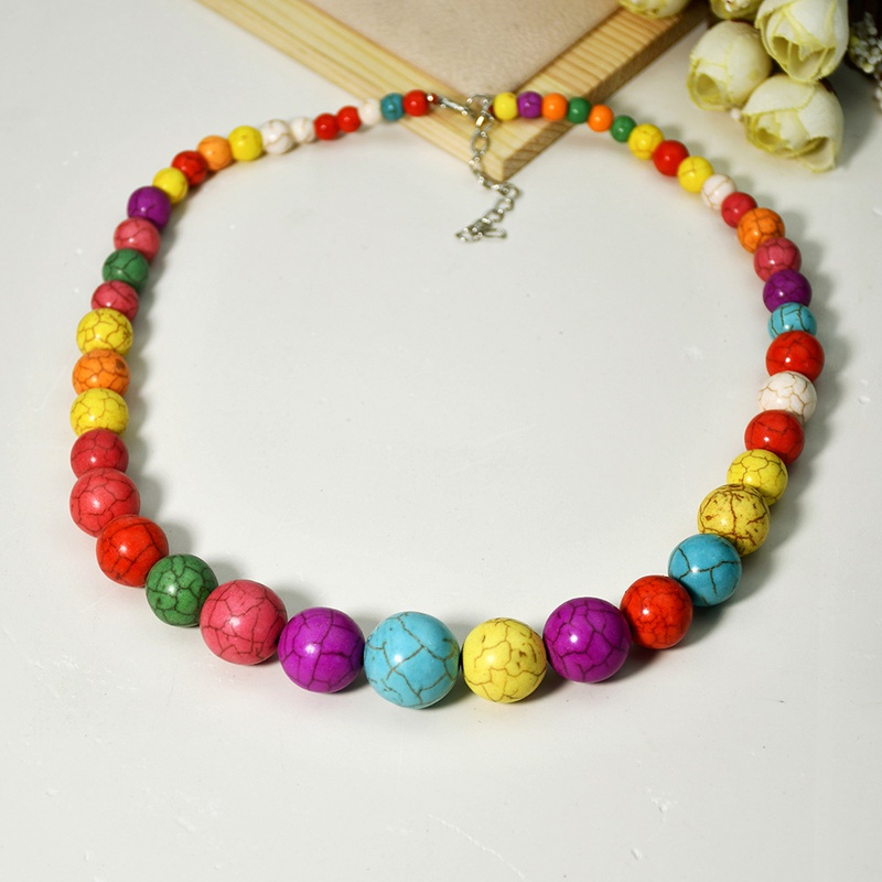 Retro Bohemian Ethnic Style Round Colorful Beads String Necklace Female Jewelry Wholesale