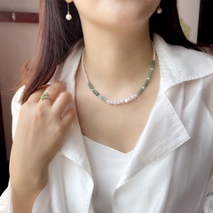 Vintage Baroque Style Pearl Beaded Necklace Clavicle Chain Women's Green Agate Handmade Jewelry Wholesale