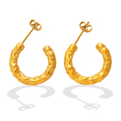 Fashion C-Shaped Design Gold-Plated Female Titanium Steel 18K Gold Embossed Earrings