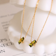 Fashion Emerald Zircon Pendant Titanium Steel Necklace