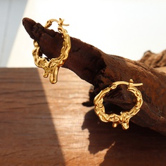 Fashion Embossed Geometric Irregular Titanium Steel 18K Gold Plating Hoop Earrings