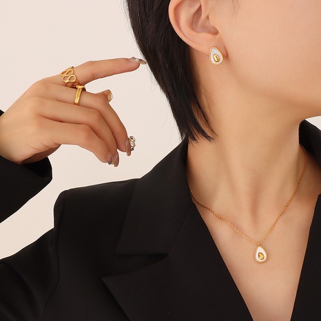 Fashion Avocado Egg Shape Titanium Steel Necklace Earrings Jewelry Set's discount tags