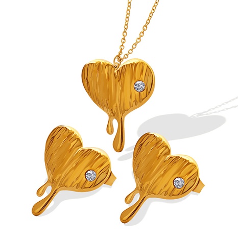 Conjunto de joyería de collar con incrustaciones de zirconia corazón fundida de moda's discount tags