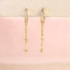 2022 Summer New Chain Star Copper Zirconium Plated 18 Real Gold Long Earrings