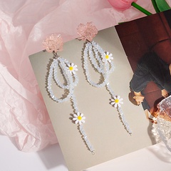 2022 New Fashion Pink Flower Acrylic Tassel Crystal Women's Daisy Earrings