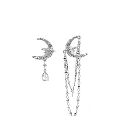 Long Asymmetric Tassel Earrings Liquid Metallic Moon Shape Water Drop Stud Diamond Stud Earringspicture8