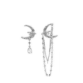 Long Asymmetric Tassel Earrings Liquid Metallic Moon Shape Water Drop Stud Diamond Stud Earringspicture11