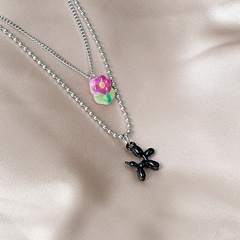 Fashion Cute Black Balloon Dog Little Flower Clavicle Chain Necklace