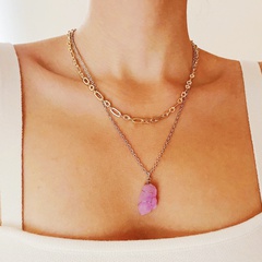 Natural Stone Necklace Imitation Amethyst Pendant Double-Layer Chain Necklace