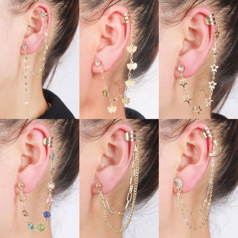 Earrings Octagonal Eight-Pointed Stars Ear Chain Tassel Ear Clip Set Jewelry Wholesale's discount tags