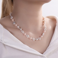 Fashion Creative Bead Geometric Pink Pearl Beaded Necklace