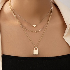 simple Thick Chain Multi-Layer Lock-Shaped Heart Necklace