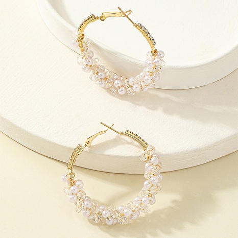 2022 New Pearl Crystal beaded C-shaped alloy Earrings's discount tags