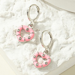 Fashion Female Zircon Pink Heart Drop Oil Alloy Earrings Wholesale