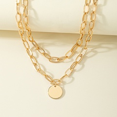 Fashion New Thick chain Double-Layer round Pendant Alloy Clavicle Chain Necklace
