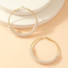 Bohemian style Creative round Small pearl Bead alloy earrings