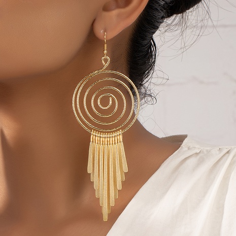 Ethnic Style Long Circle Spiral disc tassel pendant Earrings's discount tags