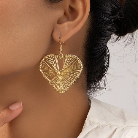 simple style hollow striped Three-Dimensional Heart-Shaped pendant Earrings's discount tags