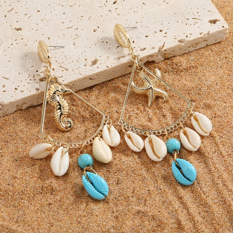 Bohemian Ethnic Style Fashion Triangle Tassel Seahorse Starfish Shell Pendant Alloy Earrings's discount tags