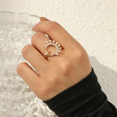 Fashion Pearl Geometric Opening Adjustable Simple Alloy Ring