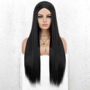 Pelucas de fibra de alta temperatura de longitud media sintticas de pelo liso negro largo para mujerpicture3