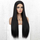 Pelucas de fibra de alta temperatura de longitud media sintticas de pelo liso negro largo para mujerpicture5
