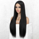 Pelucas de fibra de alta temperatura de longitud media sintticas de pelo liso negro largo para mujerpicture6