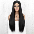 Pelucas de fibra de alta temperatura de longitud media sintticas de pelo liso negro largo para mujerpicture8
