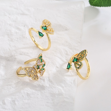 Nuevo estilo cobre chapado 18K anillo de oro Micro incrustaciones zirconia mariposa geométrica abierto anillo's discount tags