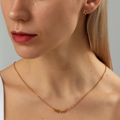 Einfache Mode Galvani 18K Gold Pentagramm Stern Edelstahl Stud Ohrringe Halskette Set