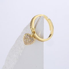 Einfache Kupfer Gold Überzogen Micro Intarsien Zirkon herz anhänger Geometrische Offenen Ring