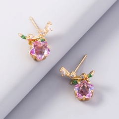 Fruit Pink Plum Zircon copper Earrings Branches Leaves Flowers Women's Earrings