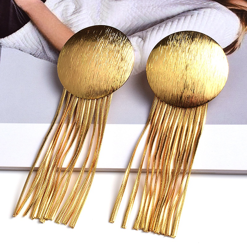 European and American Style Trendy Earrings Metal Tassel CrossBorder ECommerce Supply Ornament Factory Direct Sales Golden round 681