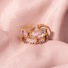 fashion Irregular Square Double Row Color Zircon Opening copper Ring