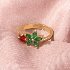 Green 5 Petals Flower Inlaid Zircon Open copper Ring Summer Women's Accessories