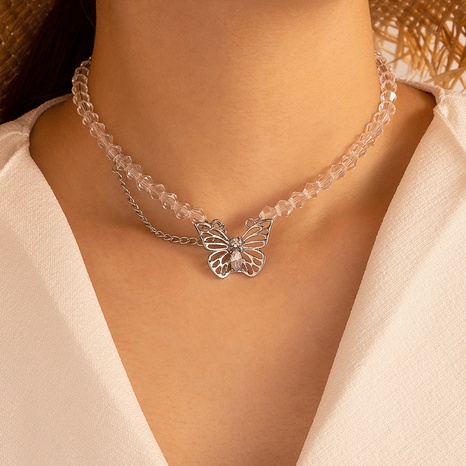 Mode Schmetterling Hohl Kette Einzigen Schicht Transparent Perlen Halskette Schlüsselbein Kette's discount tags