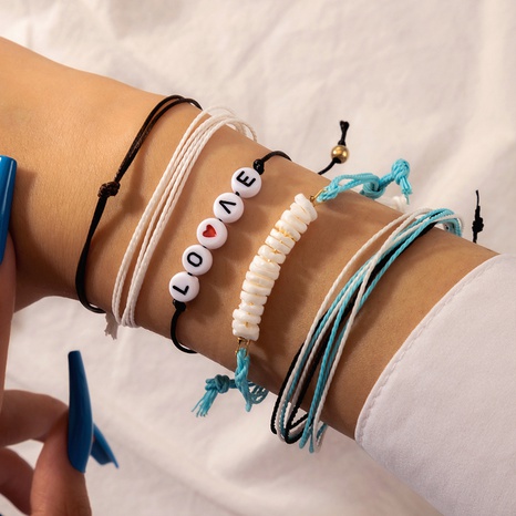 Ethnische Stil Shell Tropft Öl herz Brief Perlen Armband Set's discount tags