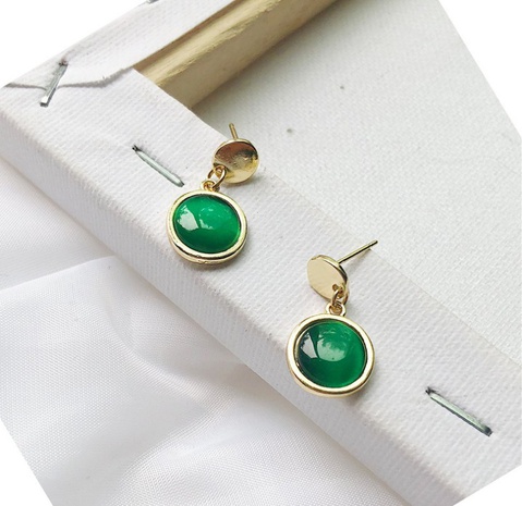 Fashion Retro Artistic Emerald Inlaid Opal Stone Alloy Ear Studs's discount tags
