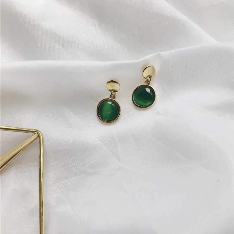 Fashion Retro Artistic Emerald Inlaid Opal Stone Alloy Ear Studspicture5