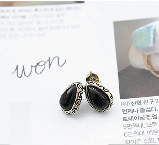Fashion Retro Simple Black Oval Water Drop Alloy Ear Studs's discount tags