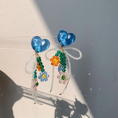 Fashion Elegant Spring Summer Heart Crystal Flowers Bow Tassel  Earrings