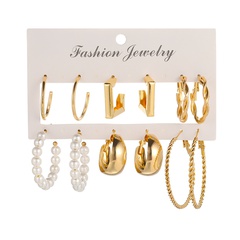 Einfache goldene Geometrische Perle legierung 6-Stück hoop Ohrringe Set