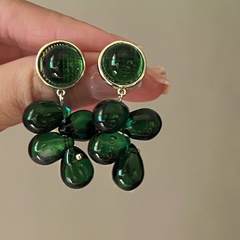 Retro Romantic Dark Green Grape Pendant Glaze Earrings Ear Studs Wholesale