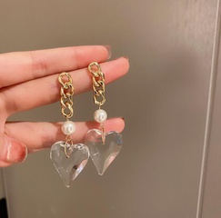 Mode Rétro Transparent Cristal Pendentif Coeur Boucles D'oreilles pour les Femmes