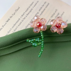Handmade Woven Beaded Asymmetric Flower Pattern Spring and Summer Contrast Color  Crystal Earrings