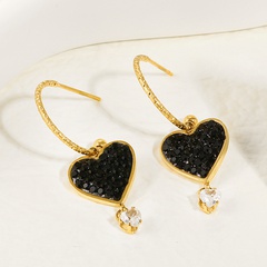 Fashion Heart Inlaid Black Full Diamond Titanium Steel Gold Plated Earrings
