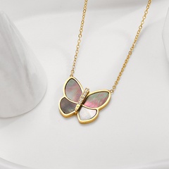 simple contrast color stitching shell Butterfly pendant Titanium Steel Necklace