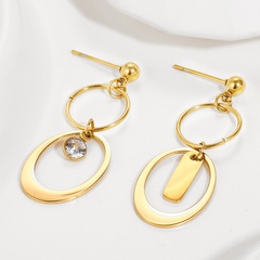 Fashion Titanium Steel Diamond 14K Gold Plated hollow oval pendant Earrings