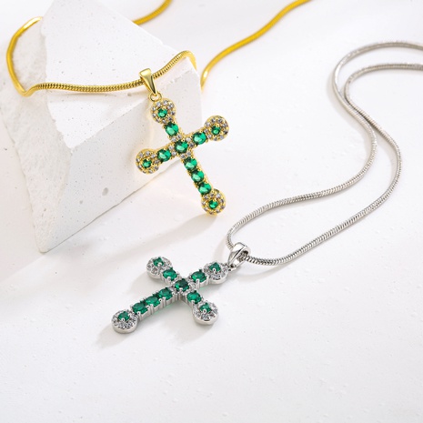 Élégant Micro-Incrusté Zircon Croix Collier Vert Plein de Diamants Collier pour les Femmes's discount tags