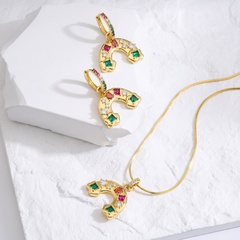 Micro Intarsien Bunte Geometrische Zirkon Regenbogen Halskette Ohrringe Set Ornament